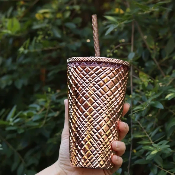 Starbucks 2023 Holiday Metallic Mirror Rose Gold Jeweled Grande Tumbler - Picture 3 of 5